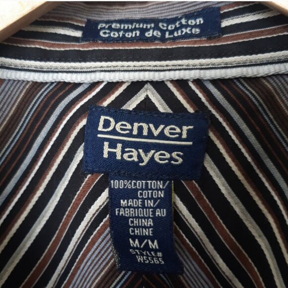 Denver Hayes SZ M Brown & Black Striped 100% Cotton Men's Button Up Shirt - Picture 3 of 13